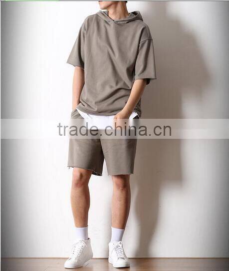 Couple Set Hooded Frayed Pullover + Sweat Shorts