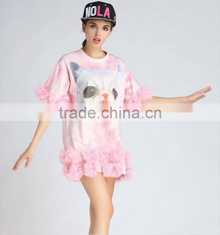 Kitten printed dress chiffon dress sublimation print dress