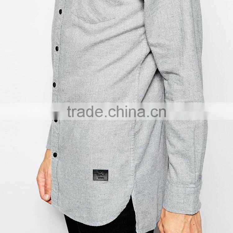 Mens slim fit flanel shirt in grey custom long sleeve casual shirts for men