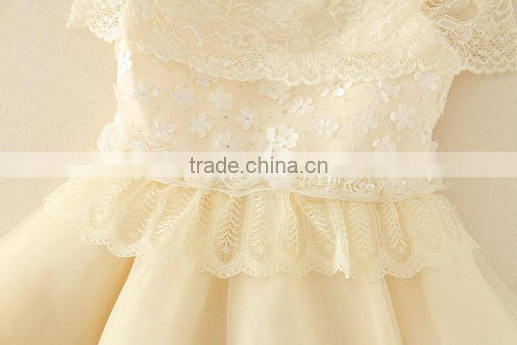 2017 baby girl party dress children frocks designs Lace Sexy Harness Apricot Lovely cotton net birthday party dresses