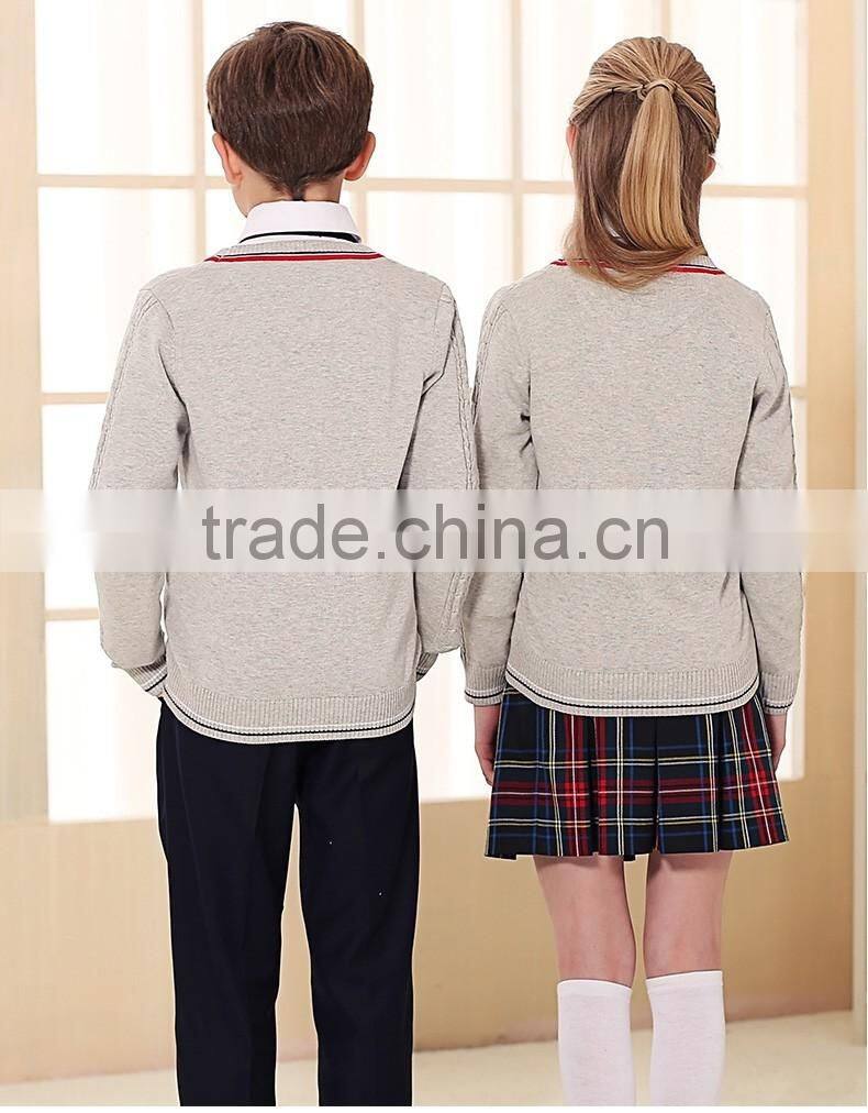 Latest grey custom unisex cardigan sweater school uniform design