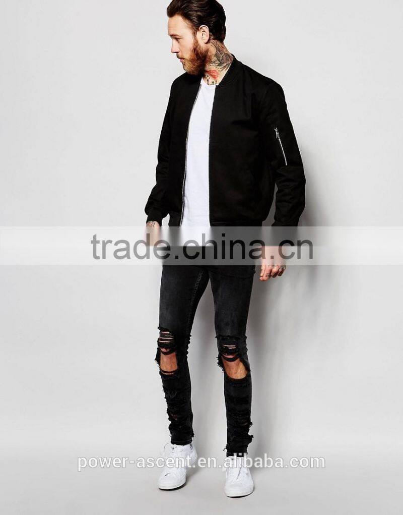 2016 Men's Bomber Jacket With Nylon Sleeve Pocket In Black