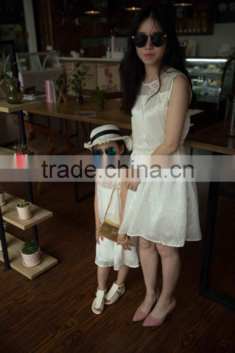 COOL KID ZONE summer white sleeveless chiffon princess dress matching mother and daughter dress