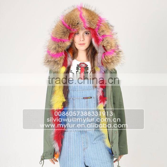 Myfur Pink Shell Fashion Lady Parka Jacket with Real Fur Lining Fox Body Fur Hood