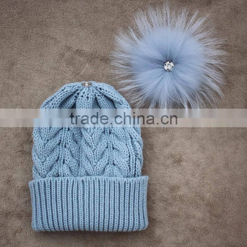 Myfur Top Selling Products Crochet Captain America Beanie Hat with Raccoon Fur Pom Pom Dinosaur in Alibaba
