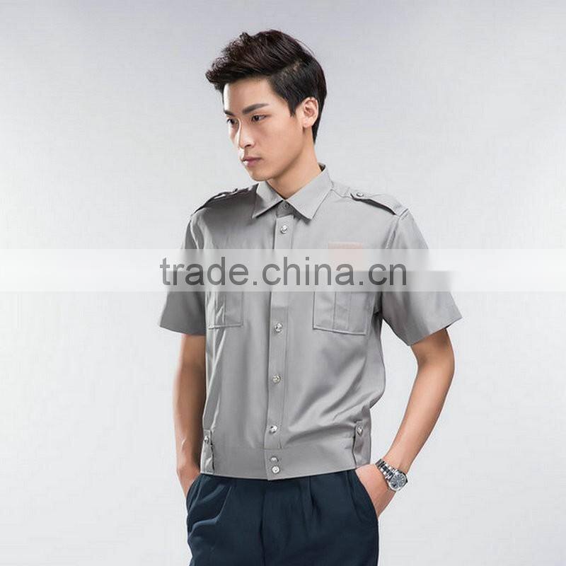 Professional OEM uniform Factory Fashion Design quality short sleeves Gray Men Security Uniform Shirts / Classic Security Shirt