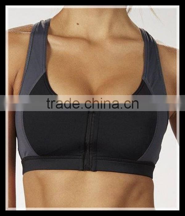 Wholesale Black Gray Zip-Front women Sports Bra