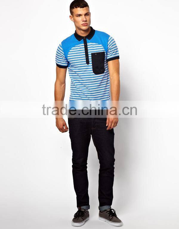 Hot Sale Wholesale Casual Pocket Men's Stripes Pocket Polo T Shirt