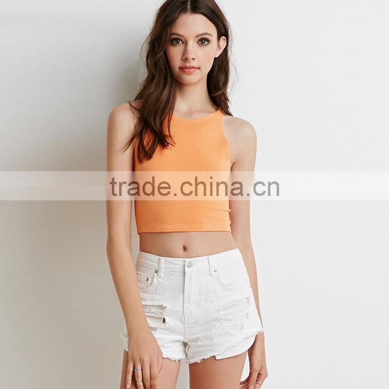 womens cheap solid color streetwear sports crop tops/sleeveless t shirt