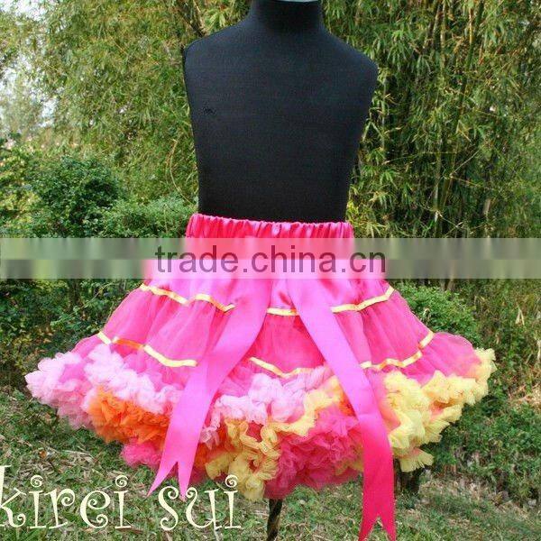 Teen Adult Rainbow Hot Pink Orange Yellow Satin Binding Pettiskirt Party Tutu WB2D