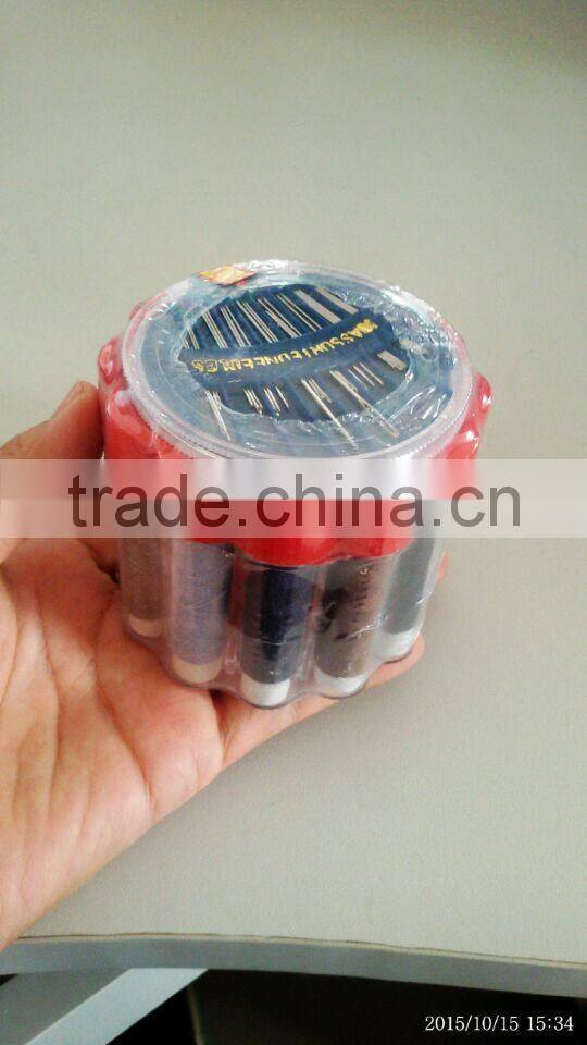 Cheap and convenient Sewing Kit Set in Round Plastic Box