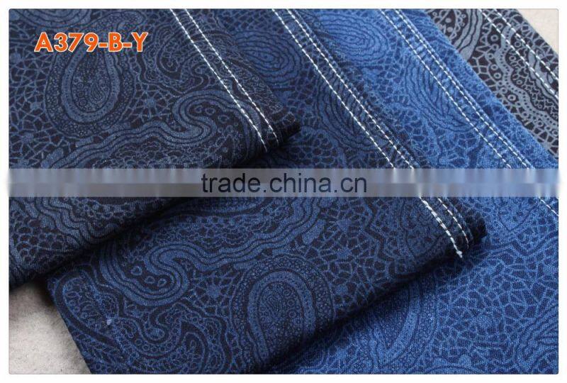 A379-B-Y10.5oz fashionable printed denim fabric made in China