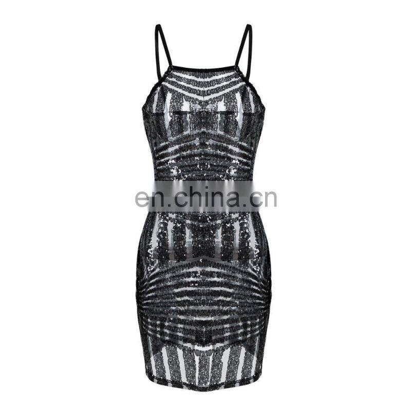 Europe And America Fashion Sexy Slim Paillette Package Hip One-Piece Dress