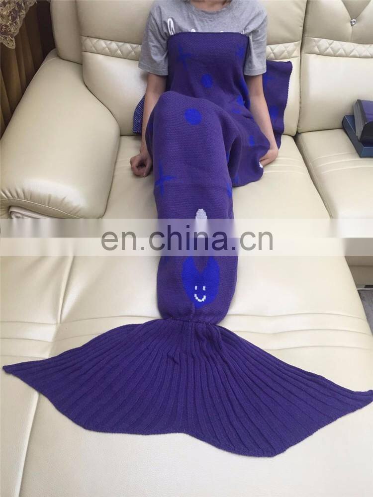 Funny Pattern Mermaid Tail Blanket Crocheted Knitting Wool For Adult Kid Sofa Bed Sleeping Bag