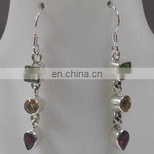 Blue Topaz Silver Earrings Long Silver Earring & Three Stone Silver Jewellery,Fashions Earring, Semi prices Stone Silver