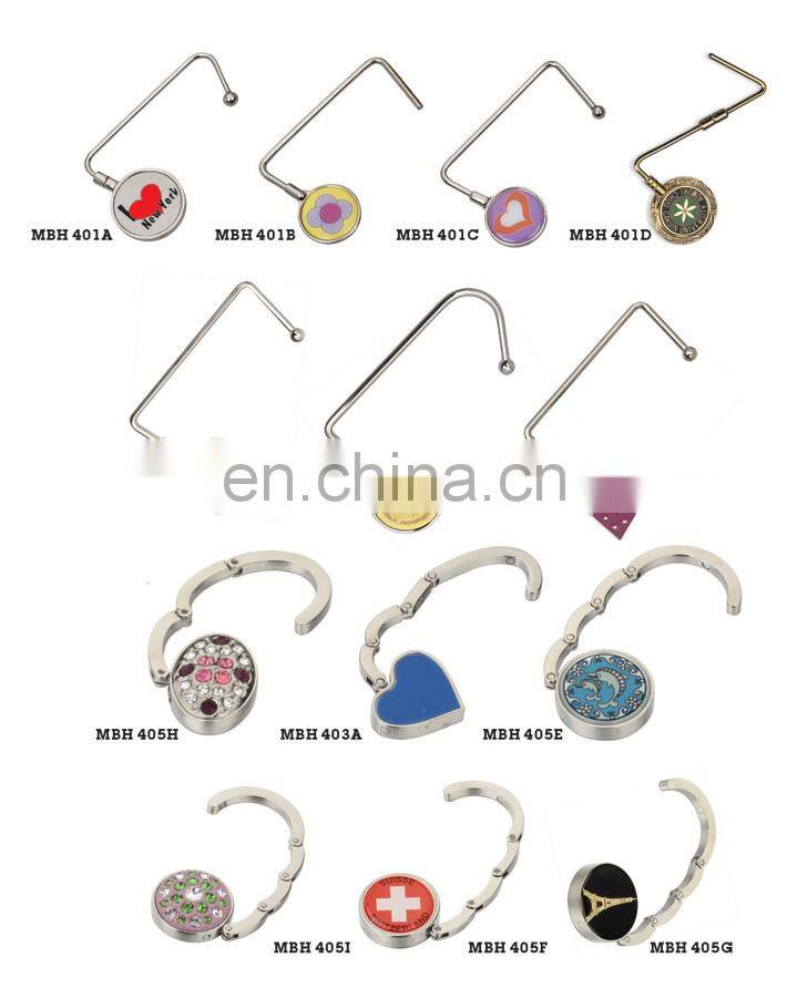 2015 Latest Foldable Custom Design Tourist Souvenirs Metal handbag hooks bag holder for tables