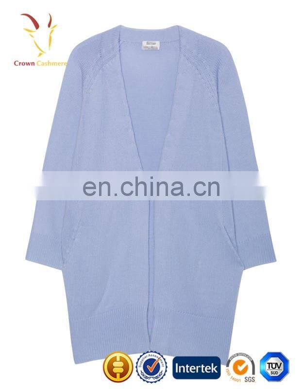 Loose Skyblue Latest Fashion Ladies Woolen Long Cardigan