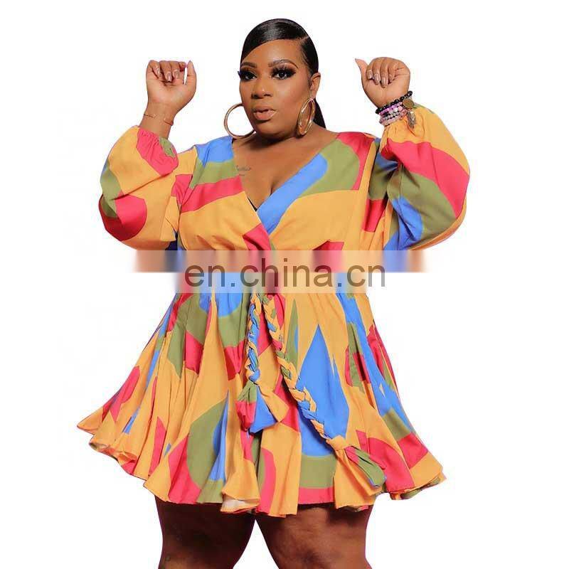 Manufacturer Customized Women's Summer Bohemian Long Skirt Printed V-neck Sexy Woven Oversized Skirt Plus Size Women's Clothing