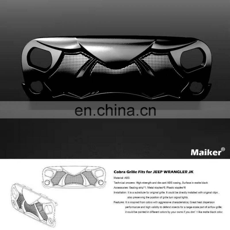 Maiker Grill Front Cover for Jeep Wrangler Rubicon Sahara Sport JK/JKU 2007-2018 Matte Black