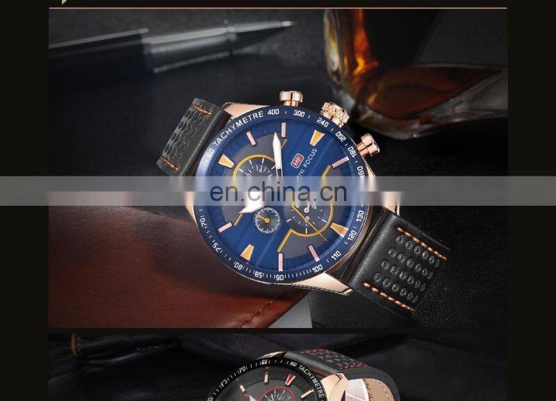 MINI FOCUS MF0002G 2018 New Fashion Big Dial Calendar Chronograph Analog Men Business Watches Luxury Leather Strap Dual Display