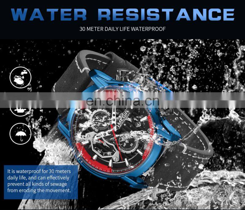 Megir 2104G Brands Quartz Watches for Mens Waterproof Clock Luxury Leather Wrist Watches Men