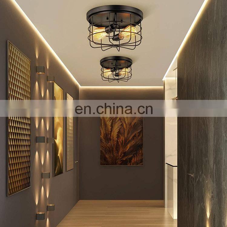 Farmhouse Industrial 3-Light Mesh Caged Geometric E26 Flush Mount Ceiling Lamp Fixture For Bar