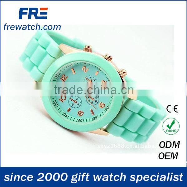 new fashion ladies genewa silicone watches with stone three dial rubber geneva watch