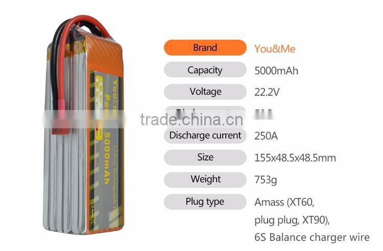 You&Me 5S 50C lithium rechargeable lipo battery 5000mah 18.5V for RC Helicopter Car