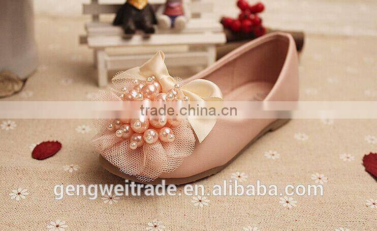 2015 Spring fashion sweet series girl princess shoes kids pearls lace shoes for school wear