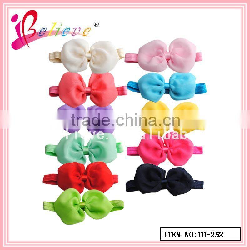 Fashion elastic hairband wholesale flashing bow headband,chiffon bow baby headband