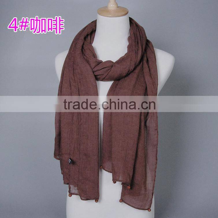 New Design Plain Blank Solid Color Cotton Ladies Fashion Scarves With Pendant