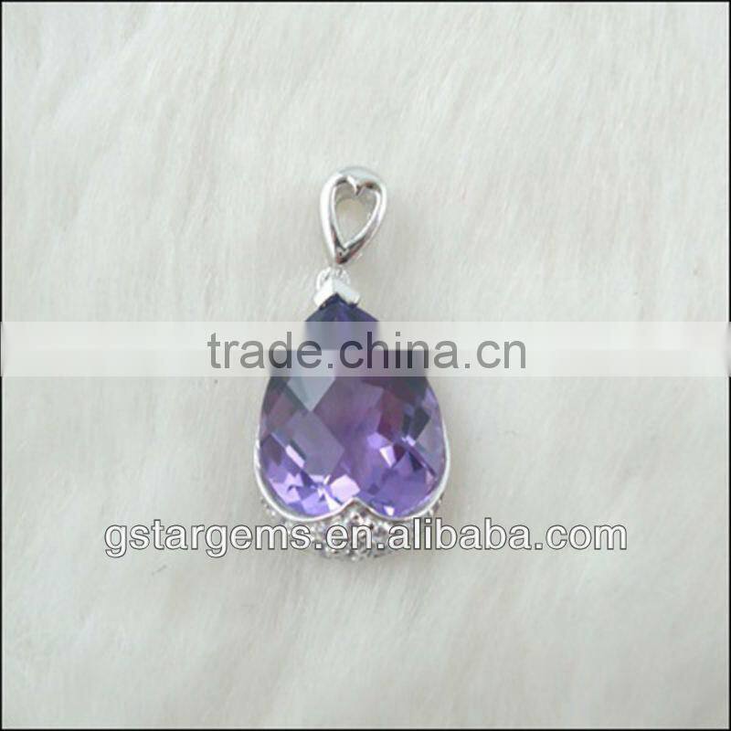 925 Sterling Silver Natural Gemstone Amethyst Rhodium Plated Jewelry CZ Ring Hong Kong Wholesale Semi Precious Stone
