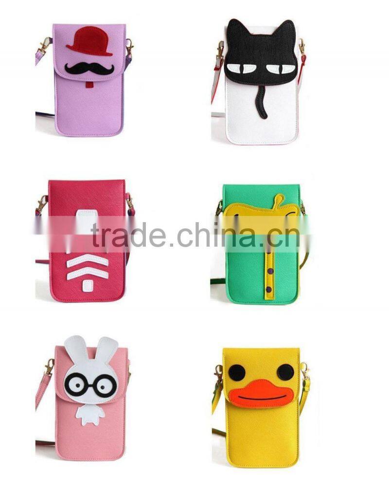 Wholesale cute cartoon high quality pu mobile phone carry bag