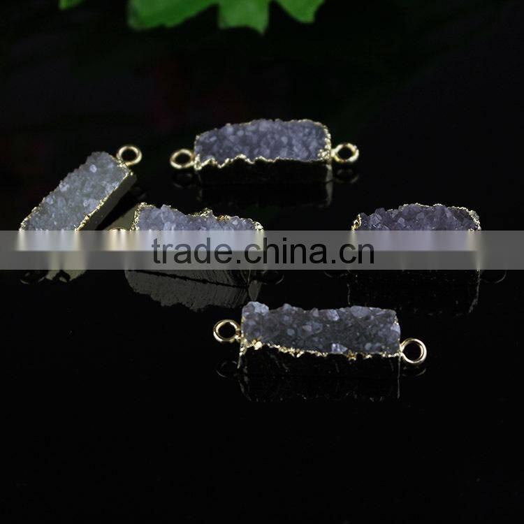 JF8594 Hot sale Sparkly Natural agate gold plated bar rectangle druzy drusy connectors
