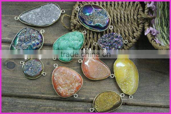 JF8594 Hot sale Sparkly Natural agate gold plated bar rectangle druzy drusy connectors