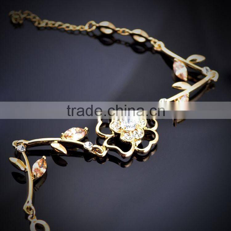 Newest Arrival 18K Gold Plated Bracelet Women's Cubic Zircon Flower Bracelet Jewelry