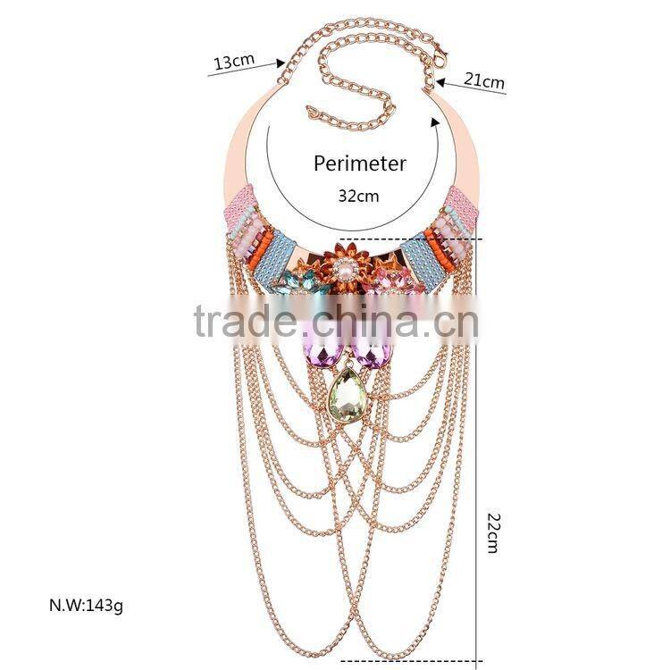 Solememo Wholesale Women's Vintage Jewelry Rhinestone Alloy Chain Tassel Bib Collar Choker Necklace