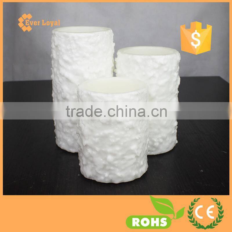 White "Snow" Textured Battery Operated Flameless LED Candle Wax Christmas Pillar Candle Set