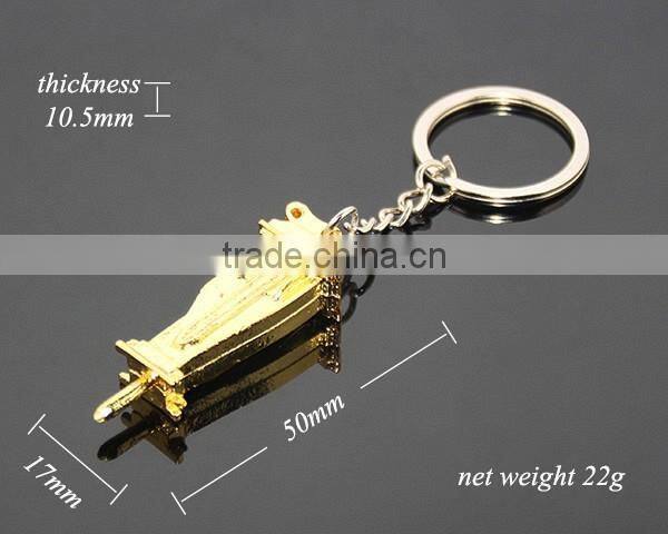 3D Mini Pile Hammer Shaped Three-dimensional Drop Hammer Gold Color Alloy Metal Pile Driver Keyring
