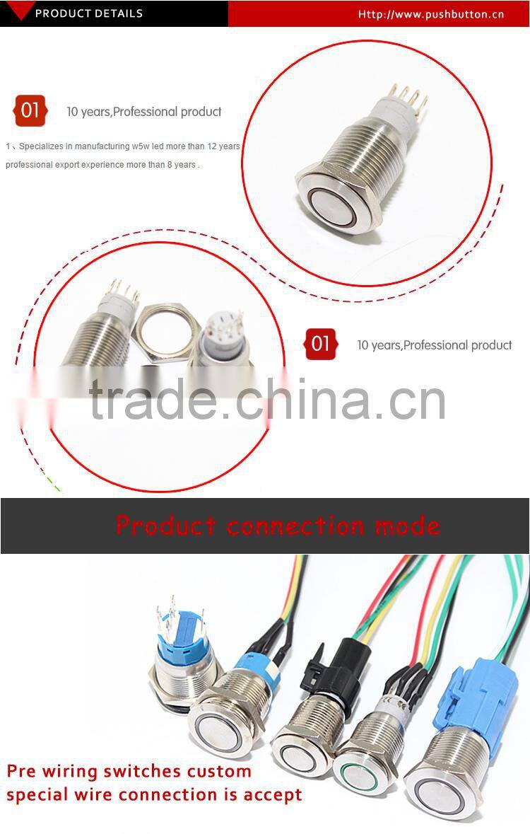 16mm Blue ring 6V LED flat actuator stainless steel metal push button