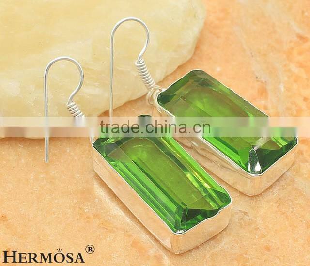 Glorious Fancy Green Peridot Hot Sale 925 Sterling Silver Lady Earrings 2"