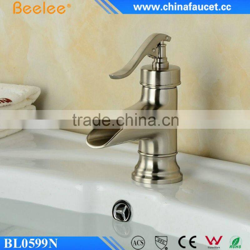 Beelee Unique Waterfall Brushed Nickle Basin Mixer Taps NSF Faucet for Bathroom