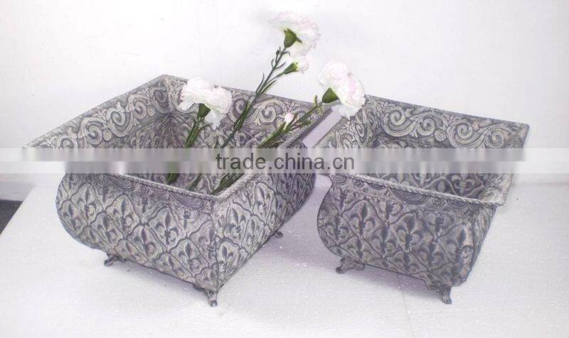 S/2 Square Convex Embossed Metal Flower Container