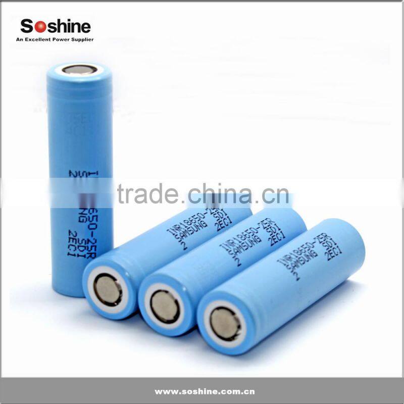 18650 for Samsung INR18650-25R 2500mAh 30Amp High Discharge rate high drain battery cell FLAT Top