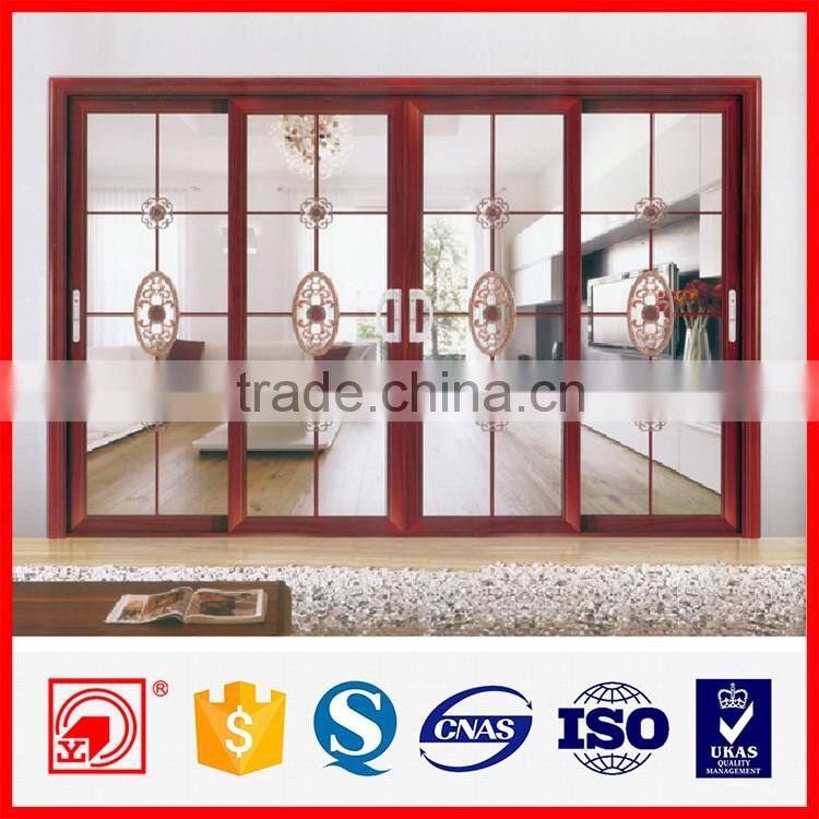wood grain aluminum frame interrupted glass sliding door
