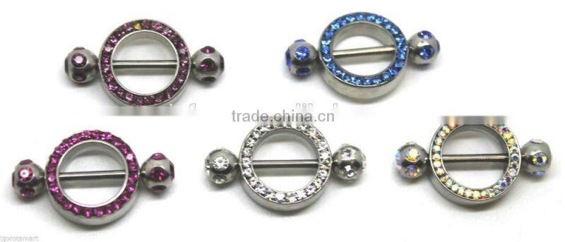 Jewelled Surgical Steel Floral Flowers Body Piercing Nipple Shield Rings