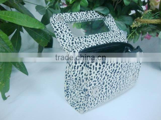 2016 new arrival makeup bag leopard print PVC cosmetic bag sexy lady bag with mirror