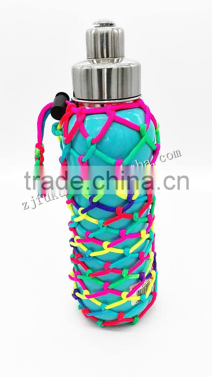 Wholesale 550lb 7 Inner Strands Paracord Handmade Reticular Bottle Cover Paracord Cup Bottle Carrier Survival Rope Bottle Sling