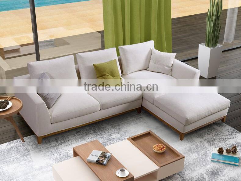 2017 New collection high quality cotton and line fabric solid wood construction sofa set