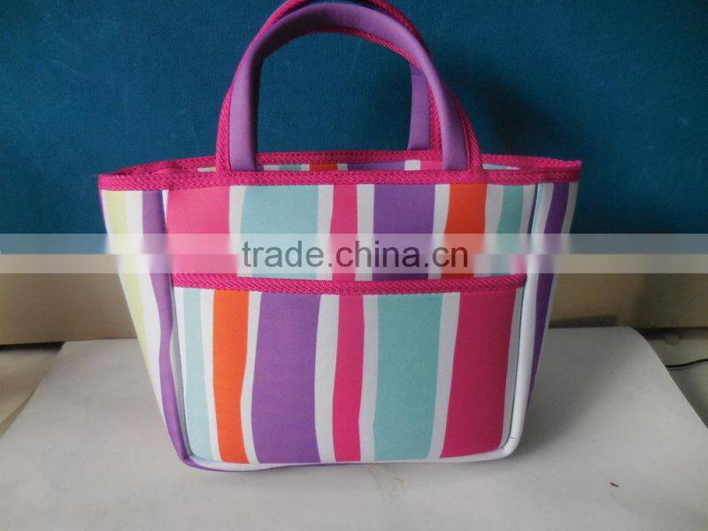 2015 Hot Selling color mixture Neoprene Shopping Bag Soft Folding Storage Bag, Handy Travel Bag